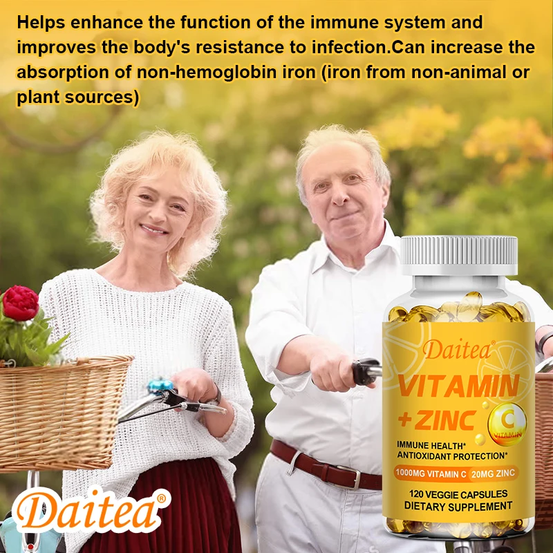 Daitea Vitamin C 1000mg + Zinc 20mg Capsule Supplement - Skin Health Cellular Energy Production Antioxidants