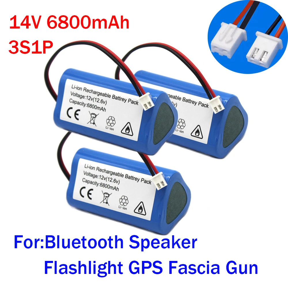 New 12V 18650 Lithium Battery Pack 3S1P 6800mAh Built-in BMS for Bluetooth Speaker Flashlight. GPS Fascia Gun