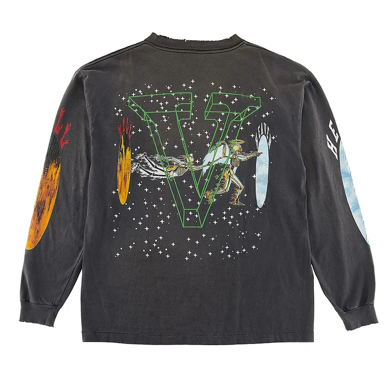 

Футболка из чистого хлопка с длинным рукавом и принтом скелета, круглый вырез, приталенный крой, молодежный тренд для осеннего сезона