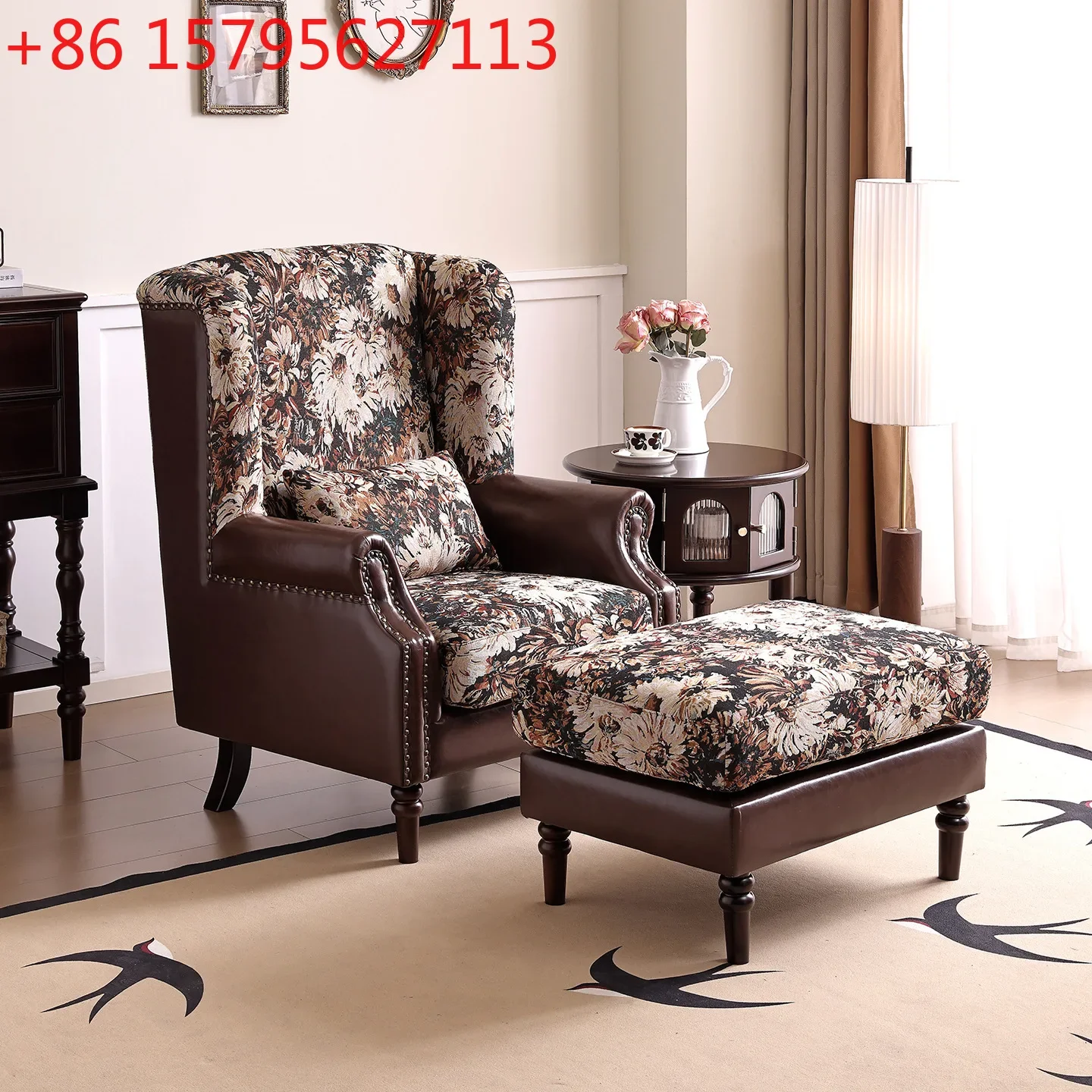 

French retro wind flower tiger chair fabric leisure chair American medieval sofa chair