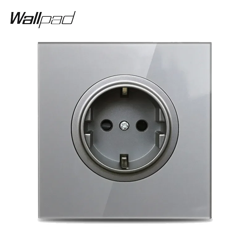 Grey Glass Plate EU Wall Power Socket Power Outlet Round Design TV Antenna Computer Data Double RJ45 Outlet