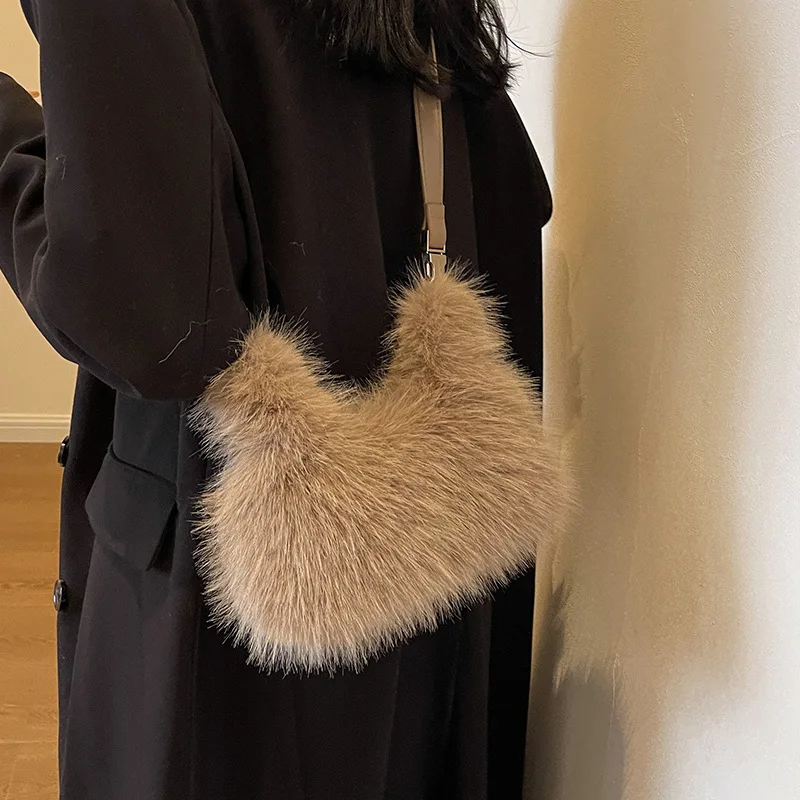 Bolso de felpa de invierno para mujer, bandolera de piel larga, bolso de hombro de tendencia de moda, bolso esponjoso de gran capacidad, monederos y