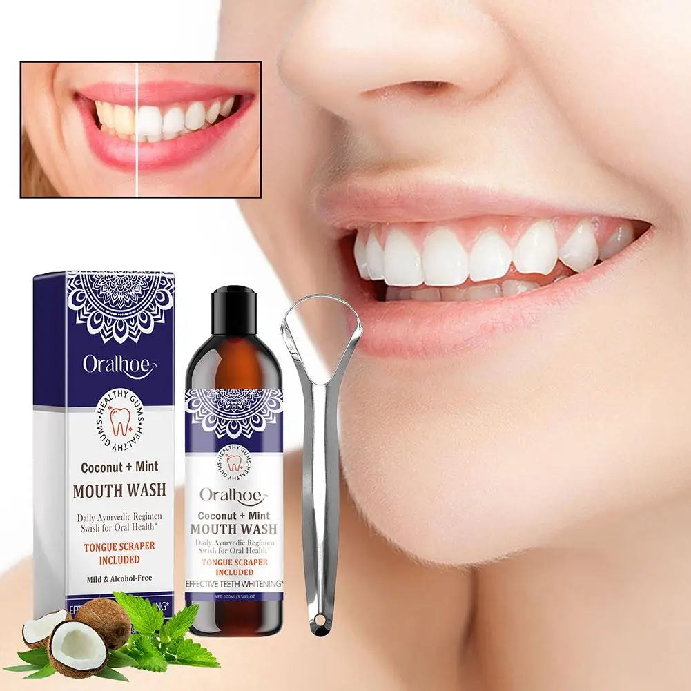 100ml Coconut Oil Mint Pulling Oil Mouth Wash Alcohol-free Tongue Oral Teeth Breath Scrape Oral Clean Whitening C4E7