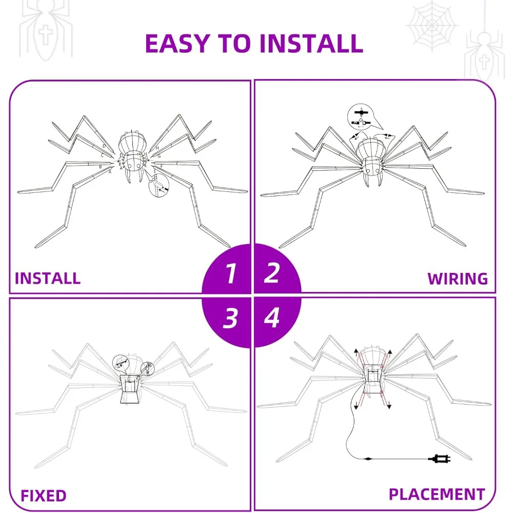 Decoración gigante de araña de Halloween de 6,8 pies con 115 luces LED para uso en interiores y exteriores