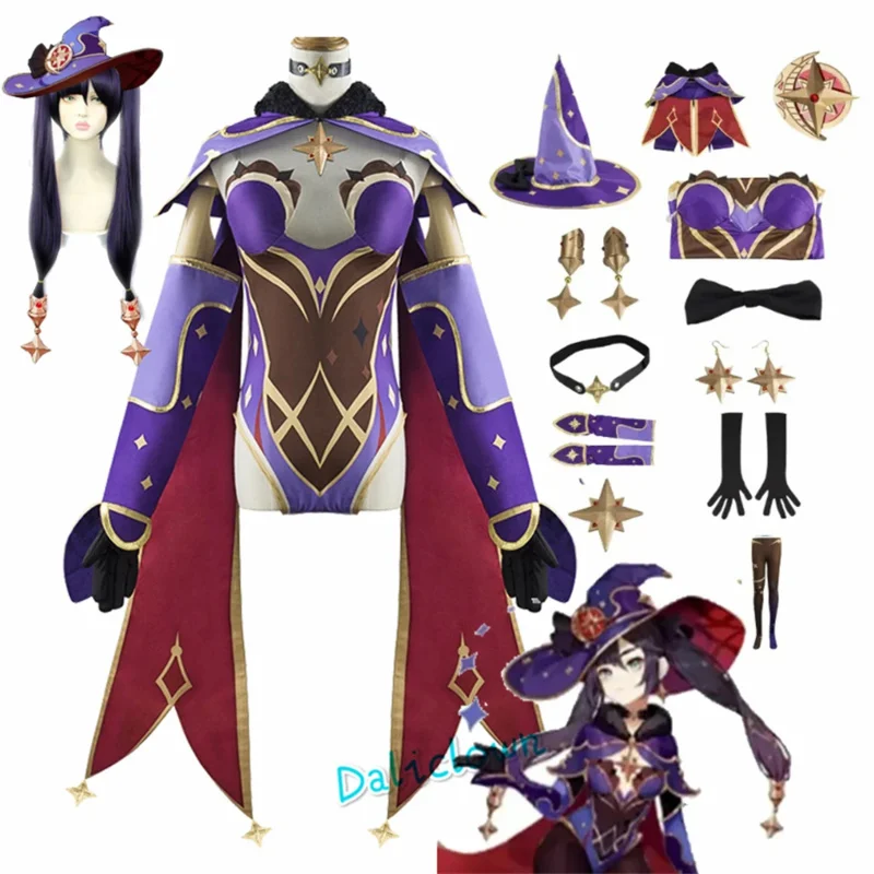 GenshinImpact Mona Cosplay Kostuum Halloween Carnaval Party Sexy Jurk Vrouwen Meisjes Uniform Cosplay Pruik Schoenen Accessoires Outfit