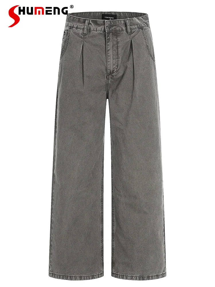 

Модные ретро джинсы для мужчин и женщин, осень 202, свободные шикарные универсальные джинсовые брюки, прямые удобные широкие брюки