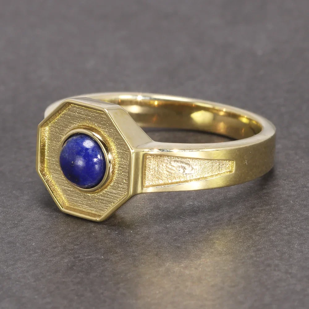 Handmade Vintage Klaus Mikaelson Rings With Natural Lapis Lazuli Stone Hexagon Copper Rings for Men Pure Gold Color