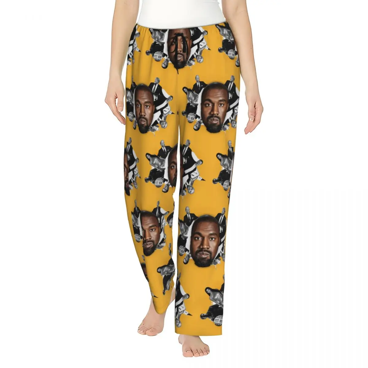 

Забавные пижамные штаны Kanye West Meme, одежда для сна, женский эластичный пояс, рэпер, музыкальный продюсер, штаны для сна с карманами