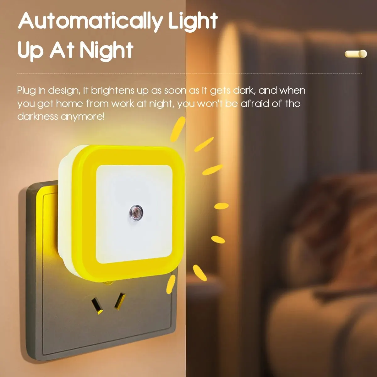 Led Mini Square Intelligent Light Control Induction Plug-In Small Night Light Bedroom Bedside Socket Light Energy-Saving Light