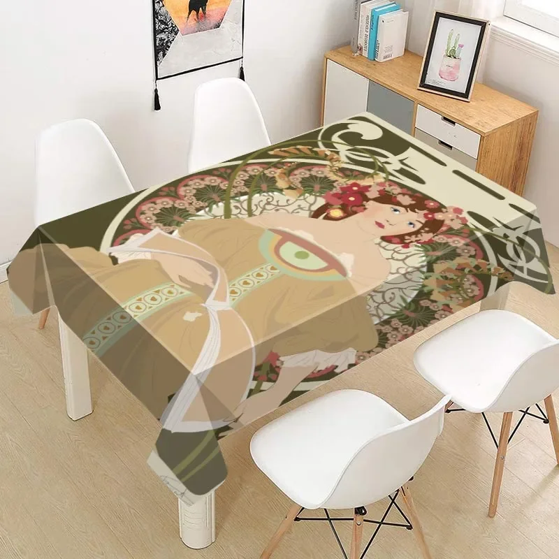 Alphonse Mucha Tablecloth Oxford Fabric Square/Rectangular Dust-proof Table Cover For Party Home Decor