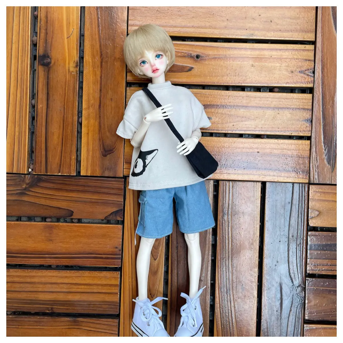 

1/3 1/4 1/6 Doll's Clothes Suit for 60/45/30cm Bjd Doll Casual T-shirt+shorts+bag Dress Up Play House Doll Accessories, No Doll