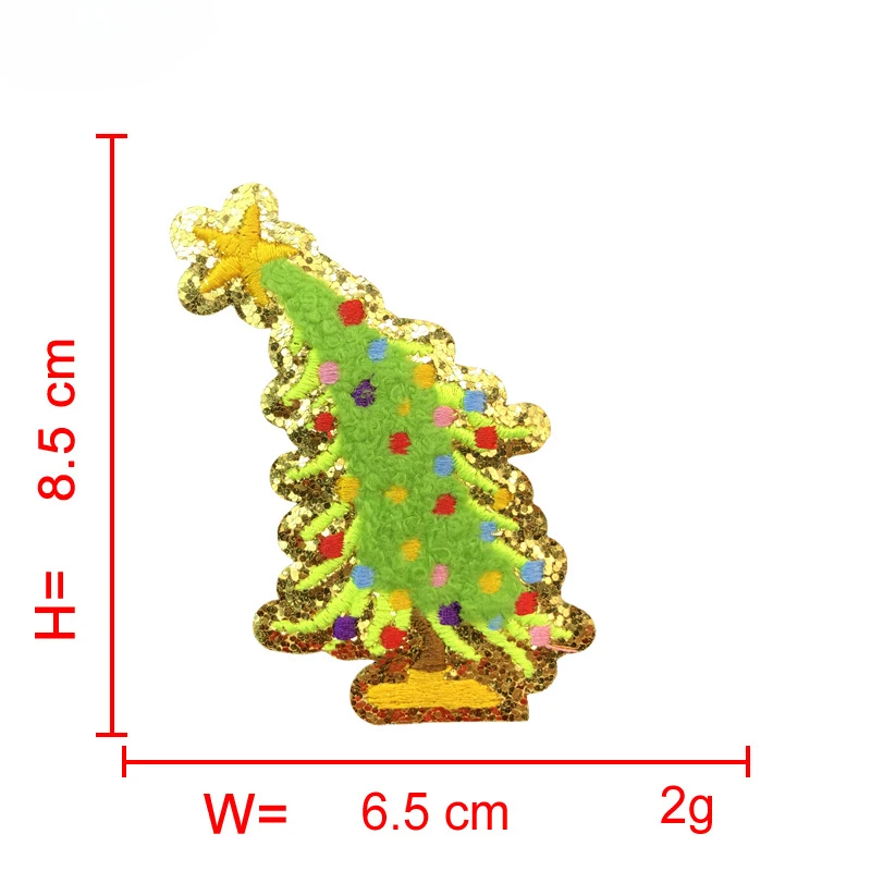 1PC Christmas Tree Patches Iron on Chenille Gold Glitter Sticker Sew-on Patch Embroidered Clothing Pathes Bag Accessories