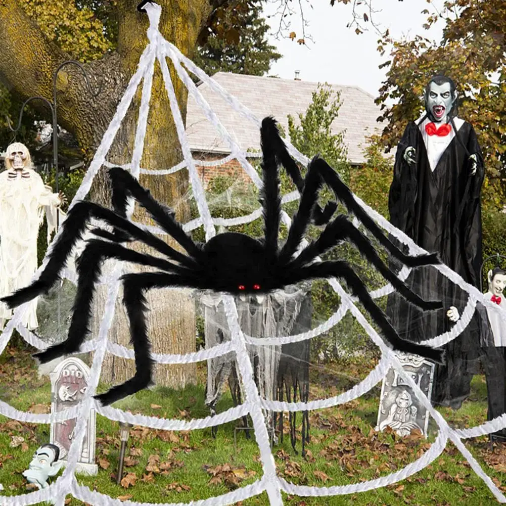 Halloween Decor Realistic Furry Spider Decoration with Eyes Outdoor Indoor Halloween Prop Haunted House Yard Party Accent Plush