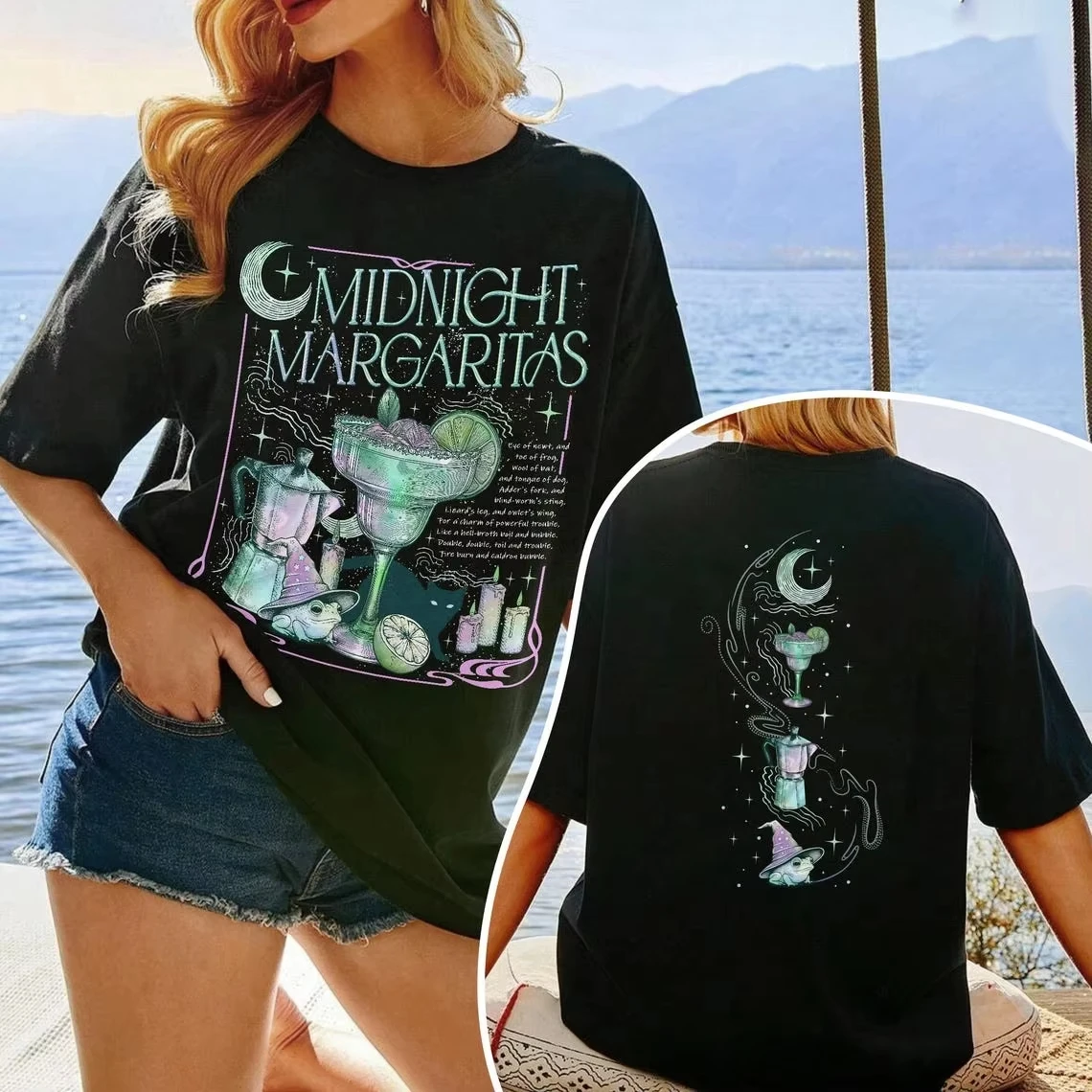 Y2k Vintage T-Shirts, beidseitig bedruckt, Midnight Margaritas T-Shirt, praktisches, magisches Halloween-Film-T-Shirt, lässiger, lockerer Streetwear-Stil, unisex. – Detail 3