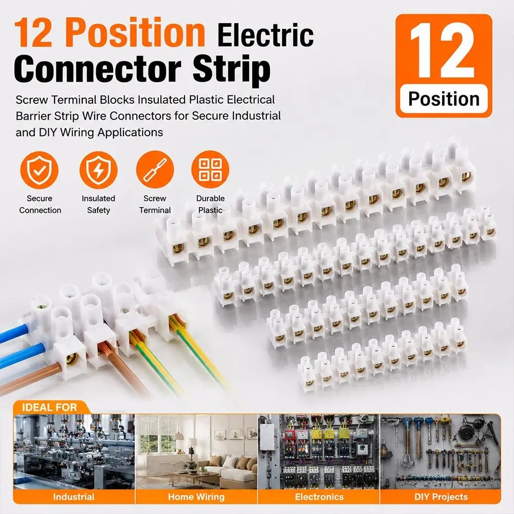 5Pcs 12 Position Electrical Connector Strip Screw Connection Insulated Housing Wire Connector Block H Type Structure