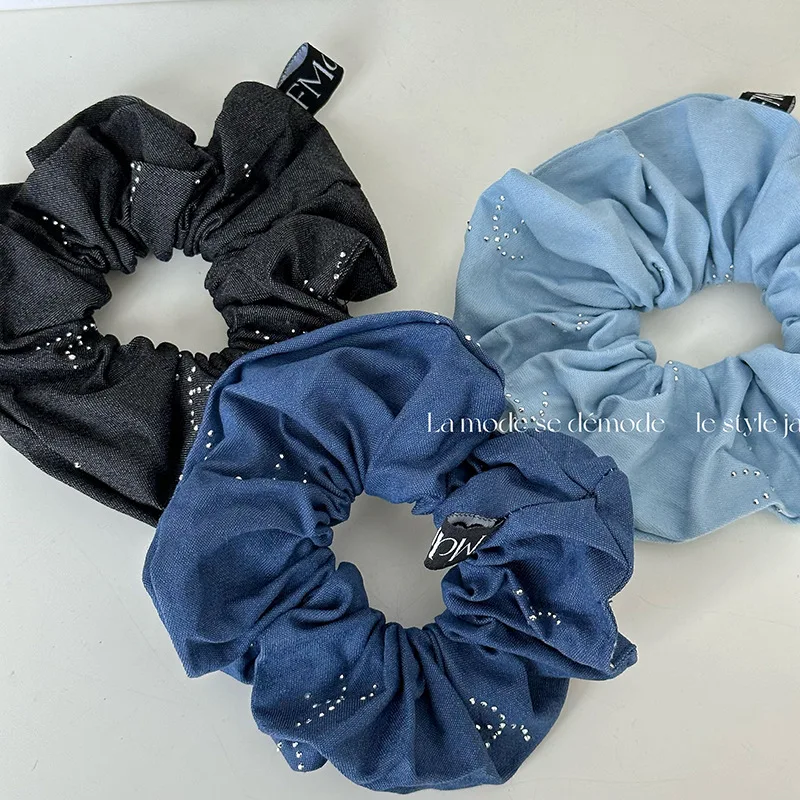 Denim Scrunchies Collections Large Size Hair Tie Simple Elastic Hair Band Women Hair Accessories Daily Headwear