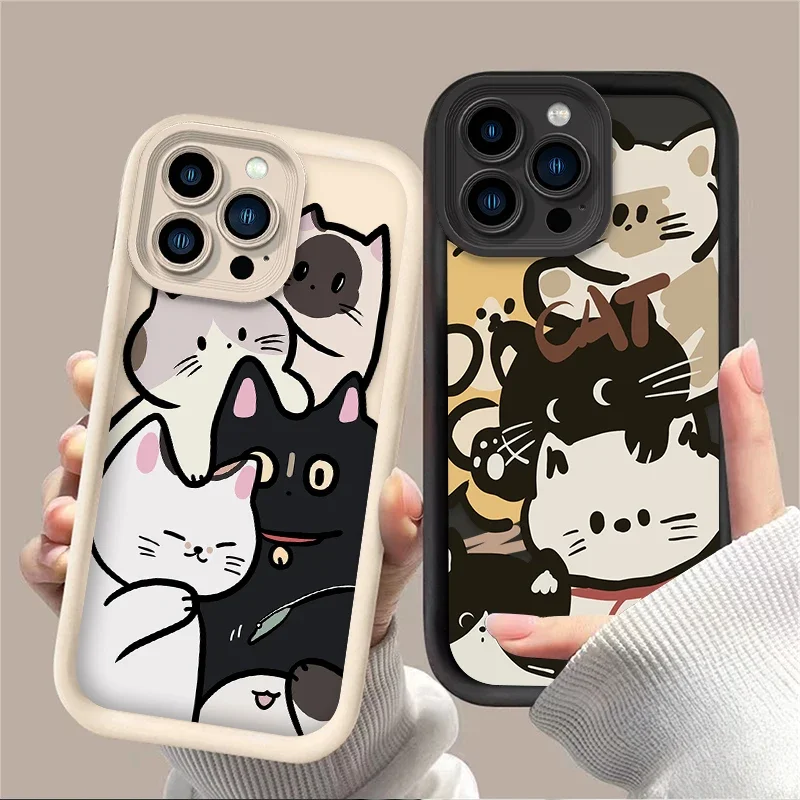 Art Funny Graffiti Cat Phone Case For iPhone 16 15 14 13 12 11 Pro Max X XS X S Max XR SE 2020 7 8 Plus iphone16 Silicone Cover