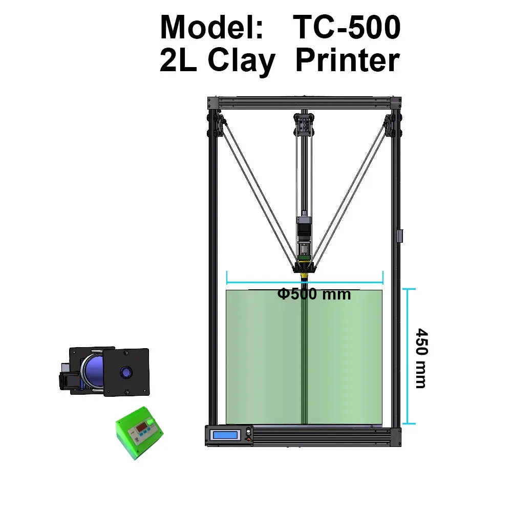 Ceramic 3D printer, Big Size Clay 3D Kossel Delta Printer 2L barrel TC-500 DIY kit