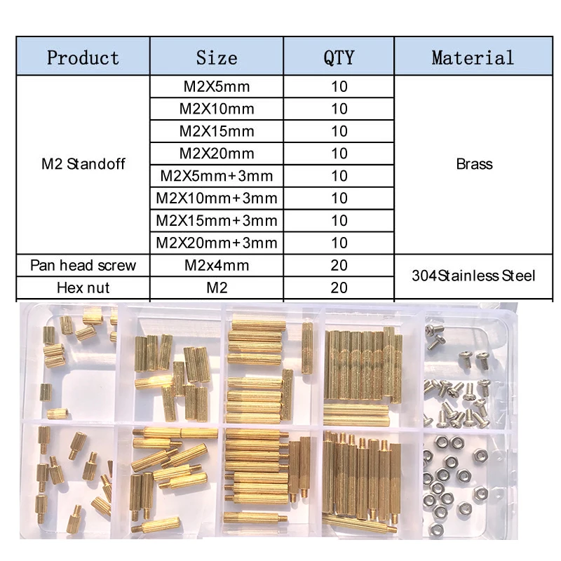120-240 Stück/Set M2 M2.5 M3 M4 Messing Abstandshalter mit Flachkopfschraube und Mutter, gerändelte Abstandshalter für Leiterplatten und Motherboards – Detail 7