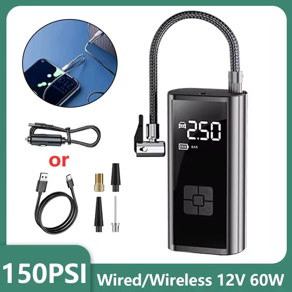 

Portable Car Air Pump Tire Inflator with LCD Display Motorcycle Bicycle Ball Inflatable Compressor Compact Rechargeable