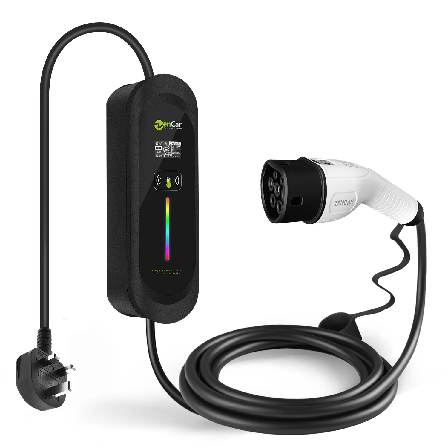 ZENCAR mobile EV charger evse level 2 electric car charger Type 2 IEC 62196-2 with 13A uk plug