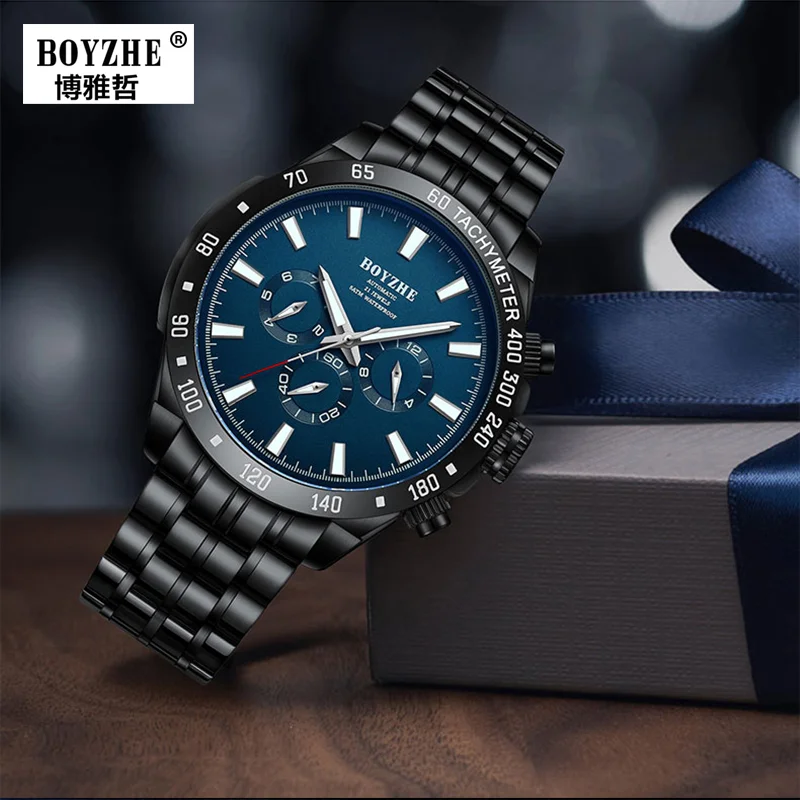 BOYZHE, reloj de lujo con movimiento automático para hombre, relojes luminosos resistentes al agua para hombre, relojes de pulsera mecánicos de acero inoxidable para hombre,reloj hombre