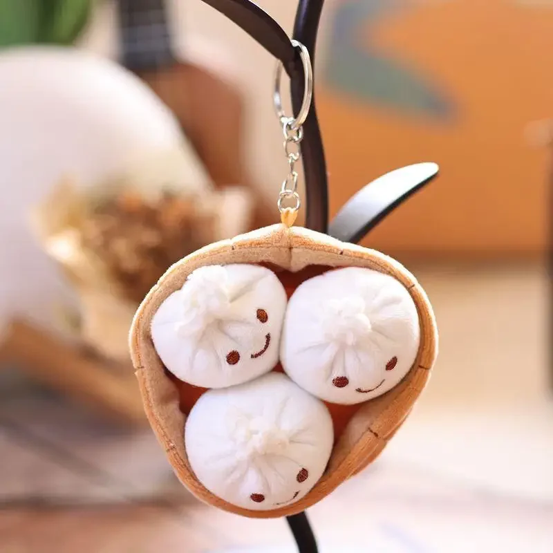 1 stks zachte kleine broodje sleutelhanger kawaii pluizige xiaolongbao sleutelhanger simulatie voedsel cartoon pluche hanger verjaardagscadeau