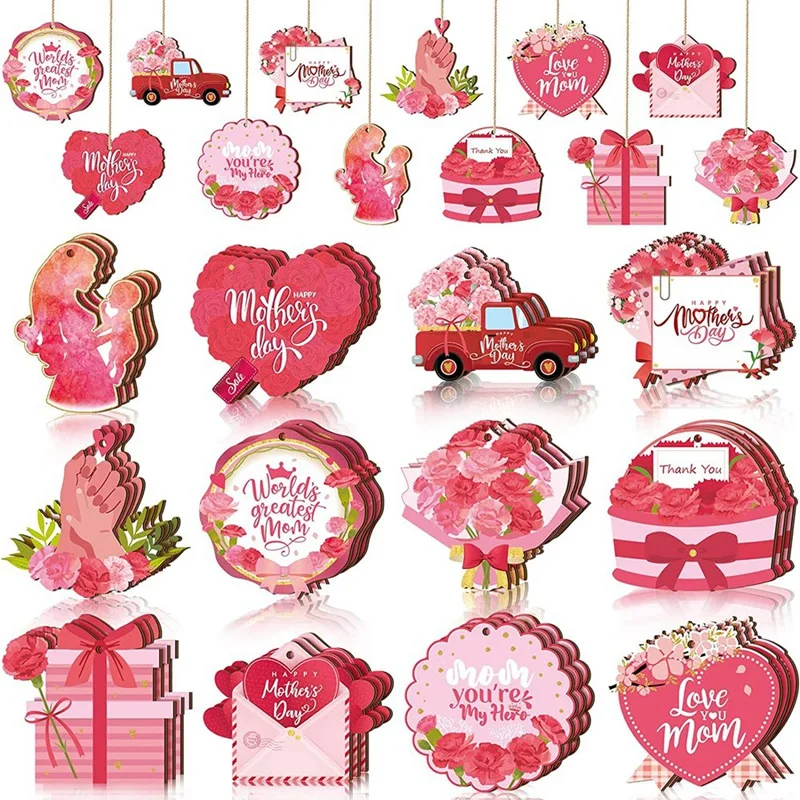 Promotion! 36Pcs Wooden Hanging Decorations Mother's Day Decoration Signs Hanging Charms Decoration Tags Gift Home Decor