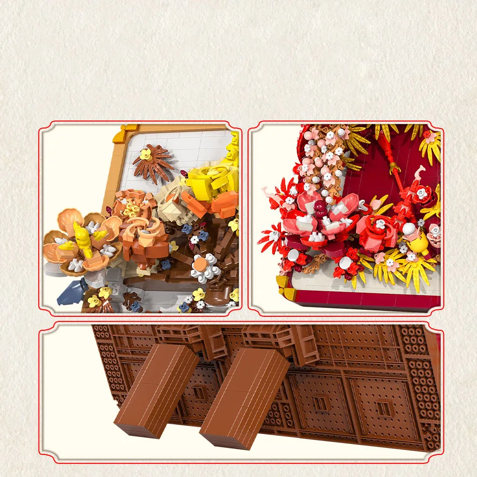 Idee Mini Block Blume Gebäude Ziegel China 3D Foto Rahmen Fan Regenschirm Bau Modell Spielzeug Sammlung Für Mädchen Geschenke