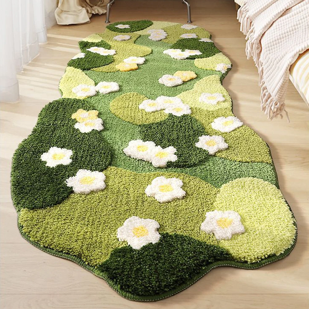 

Fluffy Room Decorative Floor Mat Plush Bedroom Bedside Area Rug Green Forest Irregular Floor Mat Flocked Green Plush Bedroom Rug