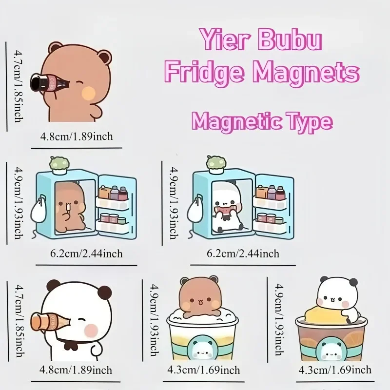 Kawaii Panda Yier Kühlschrankmagnete, niedlicher Bubu Dudu Anime-Aufkleber für Heimdekoration, kreatives Kühlschrankzubehör