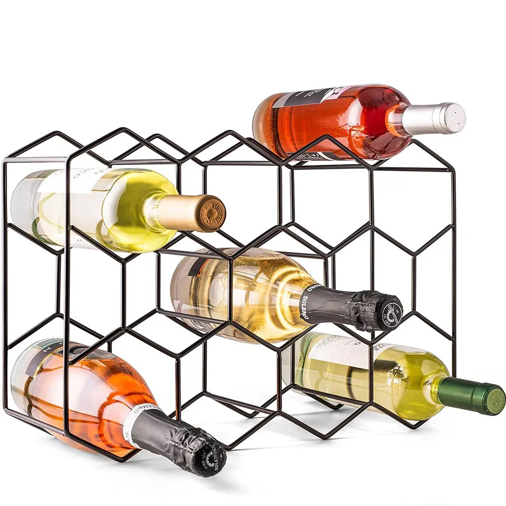 Countertop Wine Rack - 14 Bottle Freestanding Modern Black Metal Small - 3 Tier Tabletop Wine Holder Stand for Cabinet, Pantry