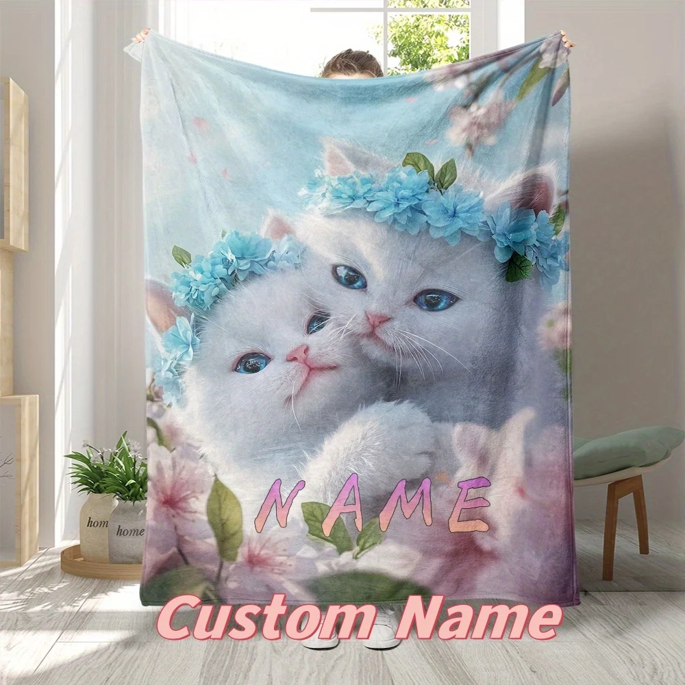 Personalisierte Flanelldecke für Katzenschwestern – weich, warm, maschinenwaschbar, geeignet für alle Jahreszeiten – geeignet für Sofa