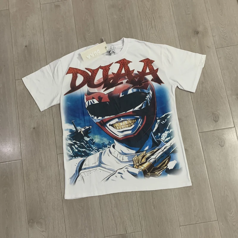Street Anime Style Helmet Character Print Casual Round Neck T-shirt New Cotton Comfortable Duaa Short Sleeved Top