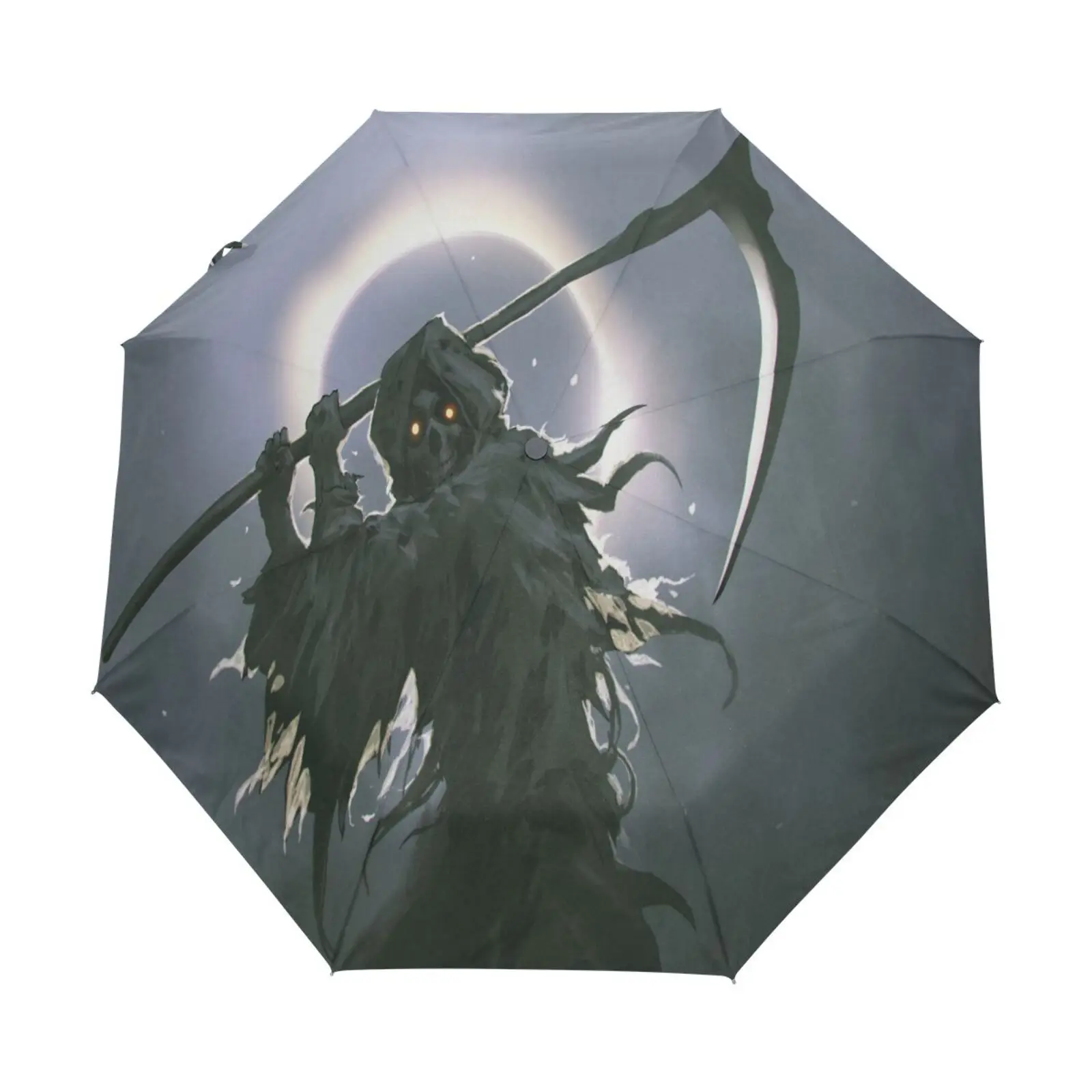 Death Grim Reaper Skull Halloween Black Coating Umbrella Male Full Automatic Three Folding Umbrella Rain Women Parasol Parapluie