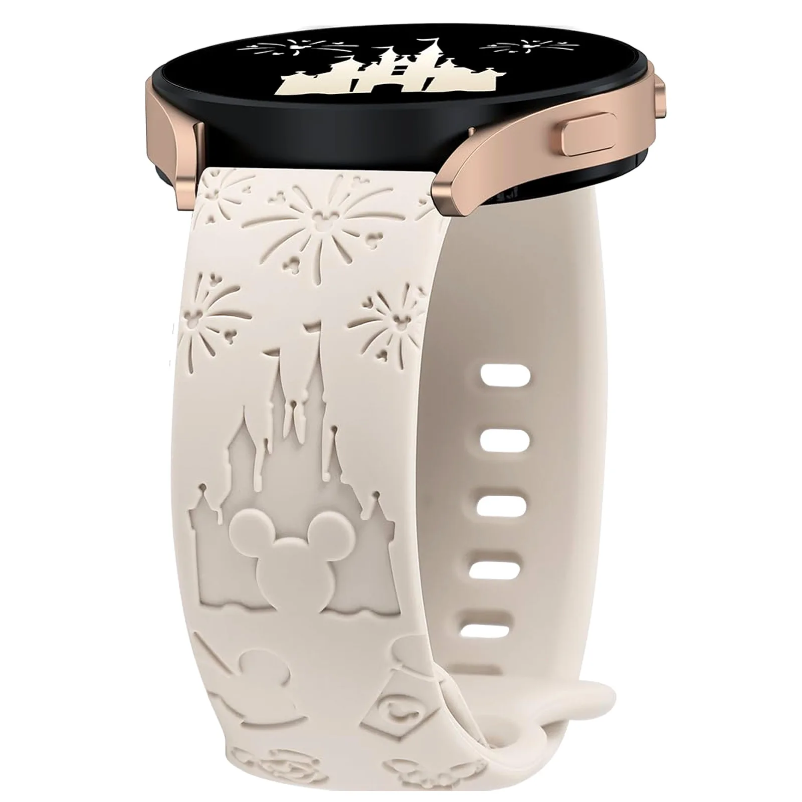 Wearlizer Castle Floral Engraved Band for Samsung Galaxy Watch 6/5/4 Silicone Cute Fancy Sport Strap for Watch 5 Pro/Active 2