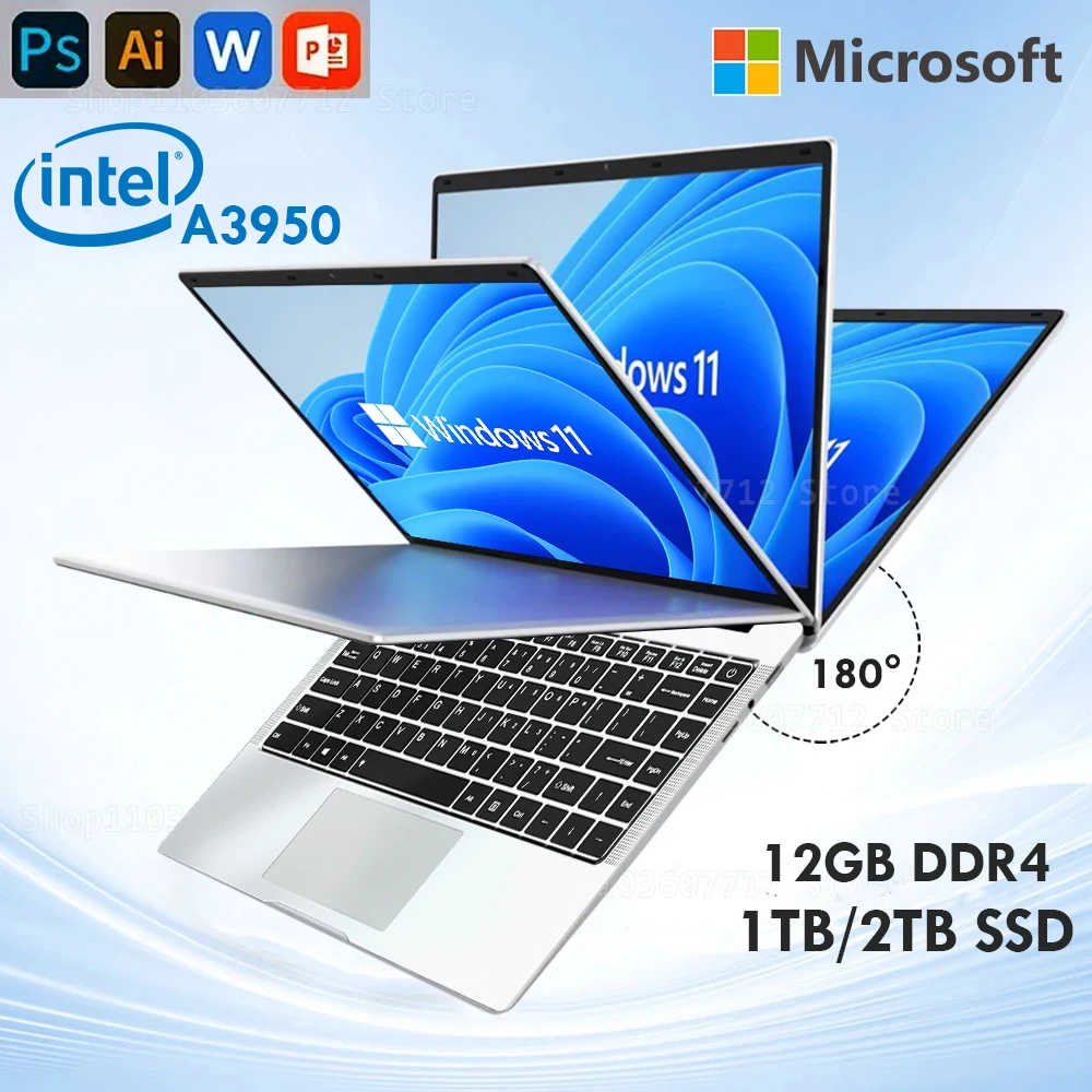 Xiaman Laptop Computer Windows 11 Pro Intel Atom A3950 Quad-Core 2025 Notebook PC 12 GB RAM 1 TB 2 TB SSD 1920*1080 Kantoorcomputer