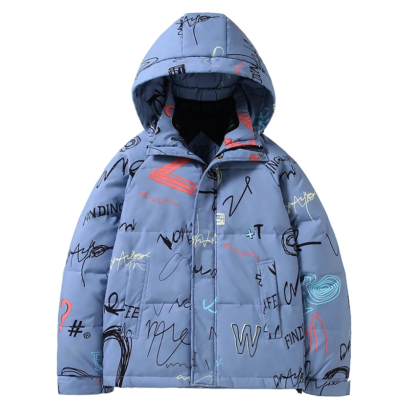 Fashion 2024 Winter Men's Graffiti Printed Hooded Duck Down Jackets Youth Streetwear Warm Puffer Coats Couple's Thick Top Parkas