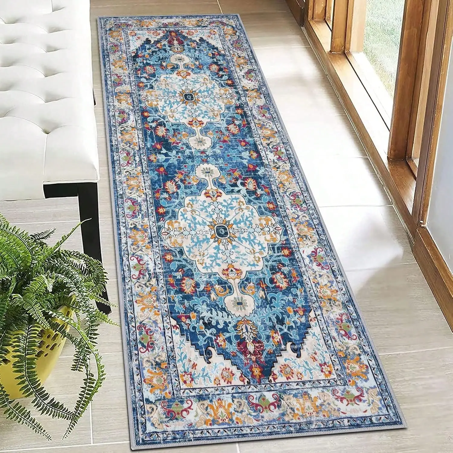 

Rug Washable Rugs Runner Non Slip Carpet Runner Boho Farmhouse Vintage Throw Area Rugs Floor For Kitchen L