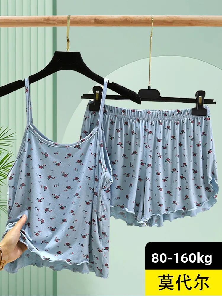 مشروط حزام ort مجموعة الصيف فضفاض Svel الأزهار Spwear حجم كبير ملابس المنزل رقيقة قطعتين مجموعة ملابس نسائية غير رسمية