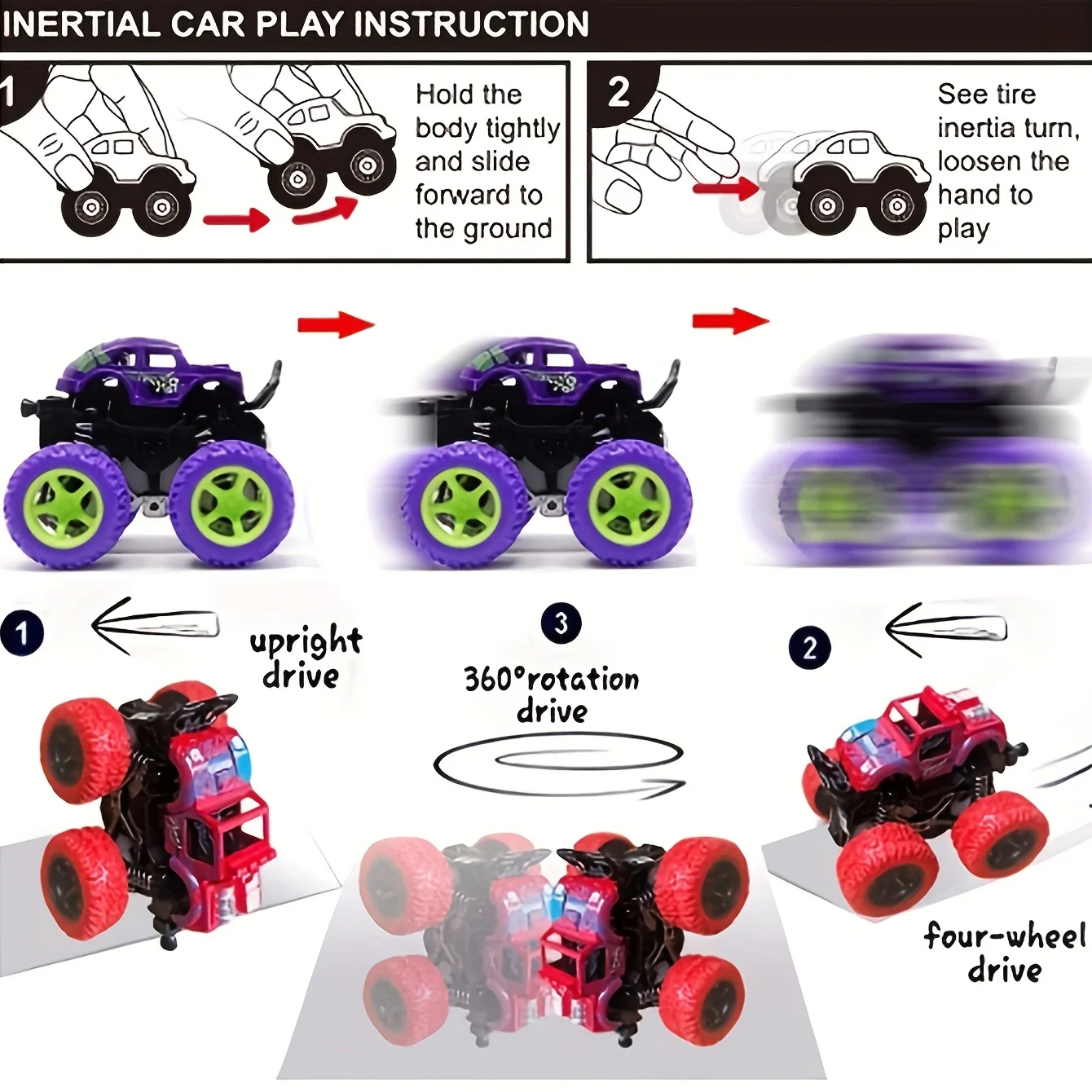 1pc Cool Inertial Four-wheel Drive Stunt Car Graffiti Off-road Vehicle, Can Be Rotated With 360° On The Ground, ABS Material