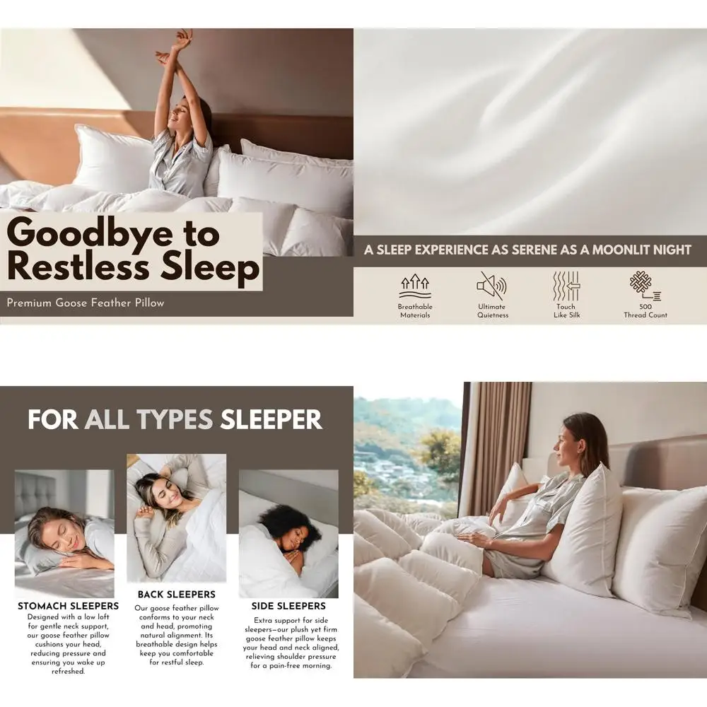 

Cotton-Covered Goose Down Pillows Set - 2 Pack, Standard 20x26, Plush Support for Neck, Hotel-Quality