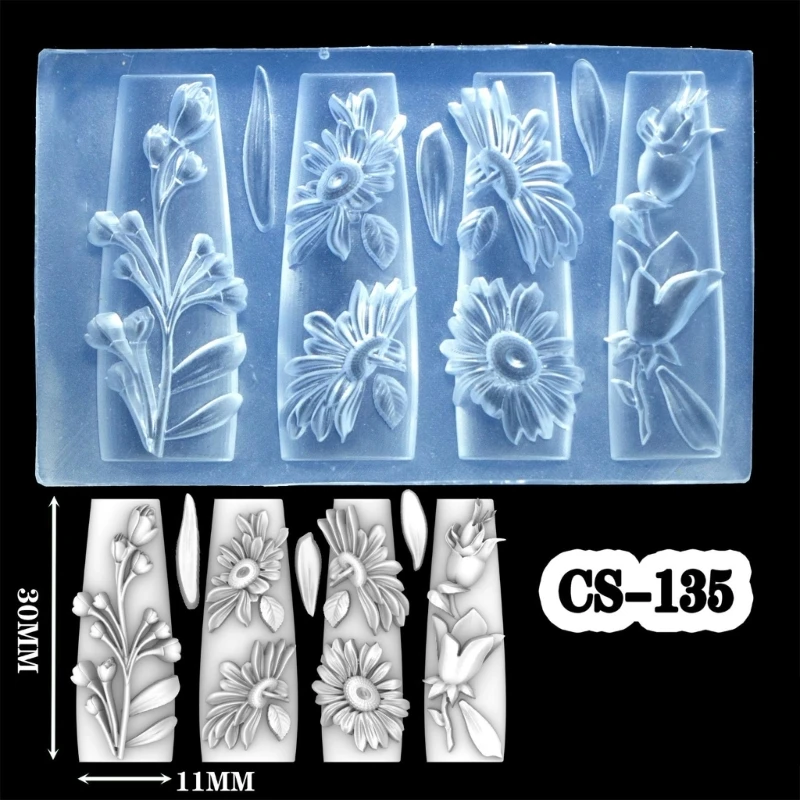 

Прочная резьба по цветку, силиконовая форма для дизайна ногтей, силиконовый шаблон для изготовления элегантных цветочных из