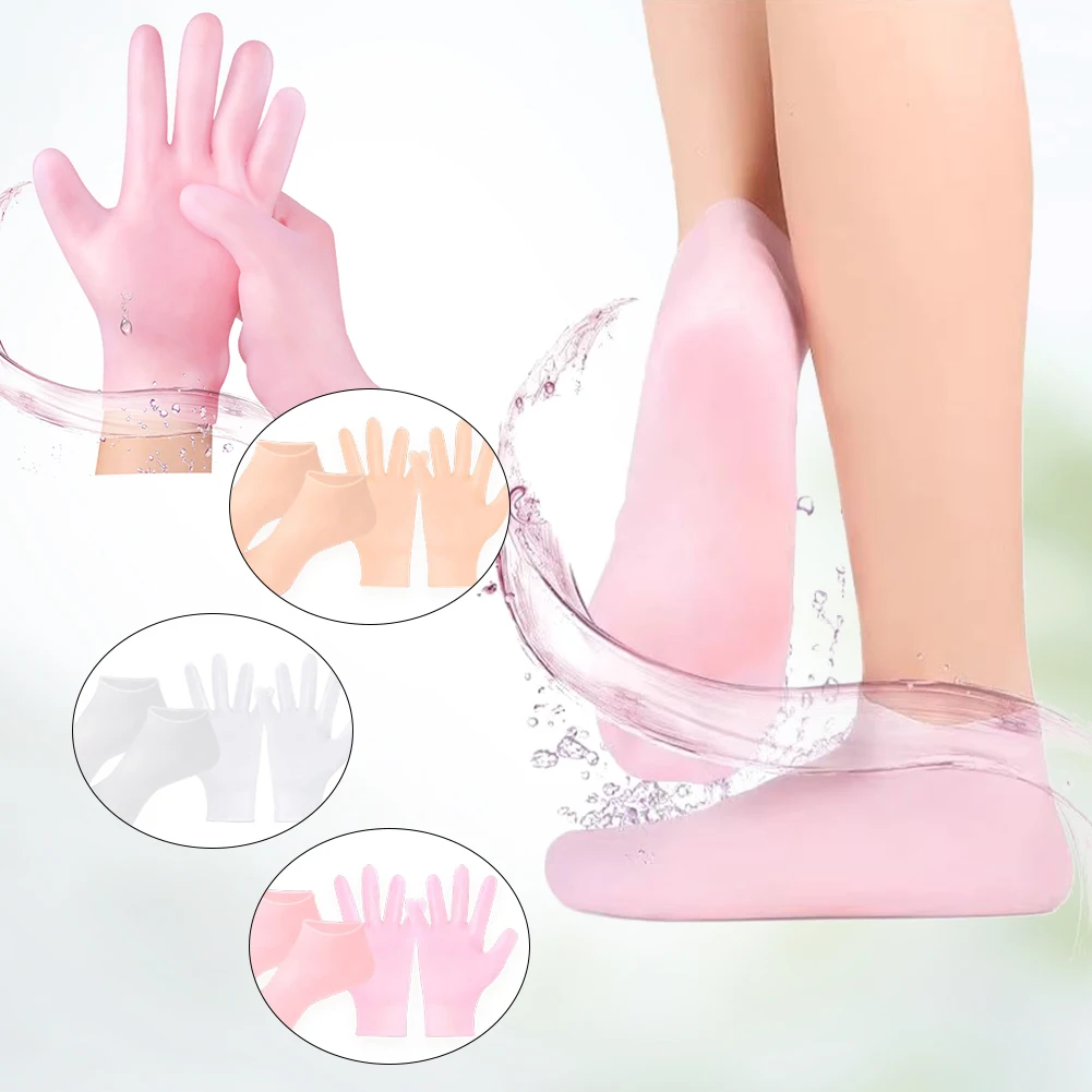 5-1Sets Silicone Anti Crack Foot Mask Prevents Dryness Foot & Hand Spa Mask Pedicure Socks & Moisturizing Gloves for Men Women