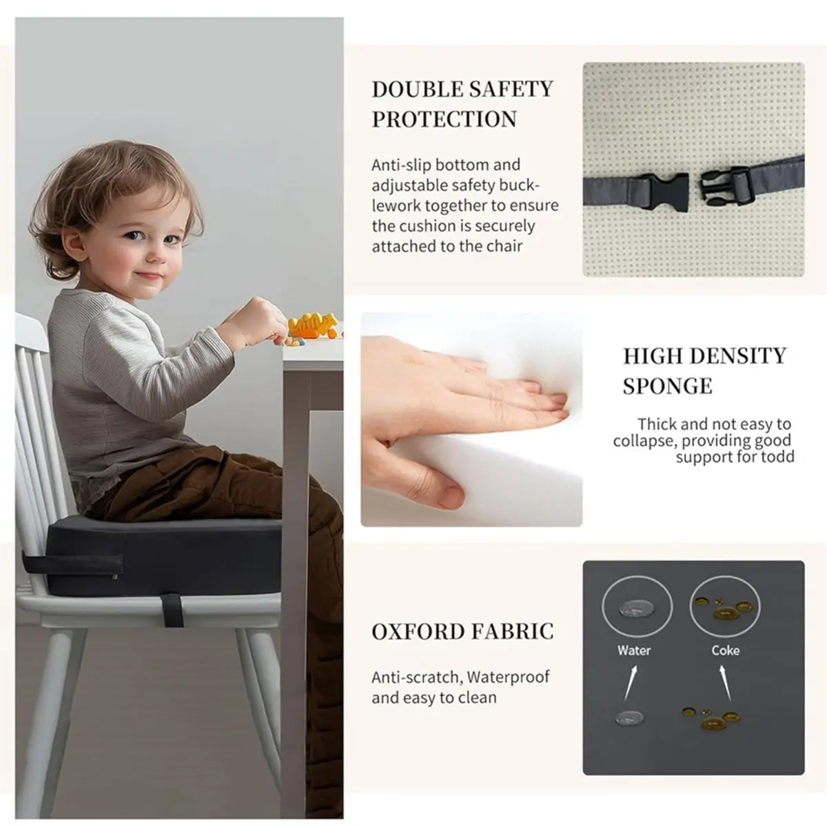 update. Toddler Booster Seat for Dining Table, Waterproof Kids Booster Seat for Kitchen Chair, High Density Foam Cushion