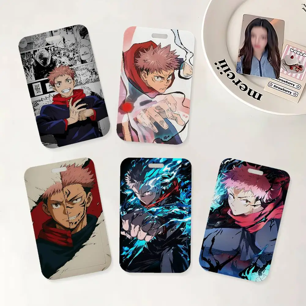 Cartoon I-Itadori Yuji ID Badge Holder With Lanyard Neck Strap For Office School Name Card Credentials Case