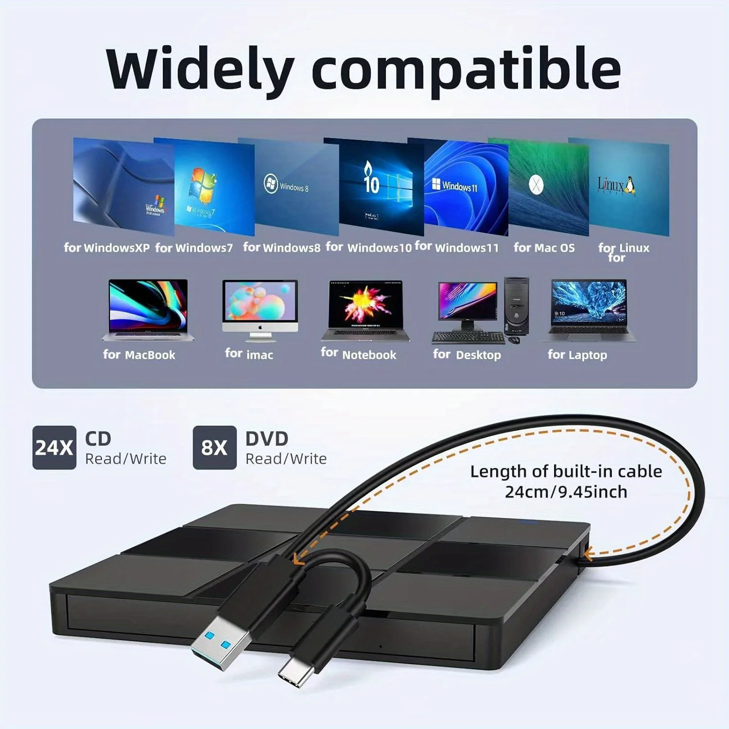 External DVD Drive,USB 3.0 Recorder Plug and Play,Optical DVD CD ROM Drive for Laptop, Compatible with Windows 11/10 Mac OS