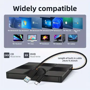 外部DVD光碟機,USB 3.0即插即用燒錄機,筆記型電腦專用光碟機,相容於Windows 11/10和Mac OS 10 最佳銷售 USB DVD - №5
