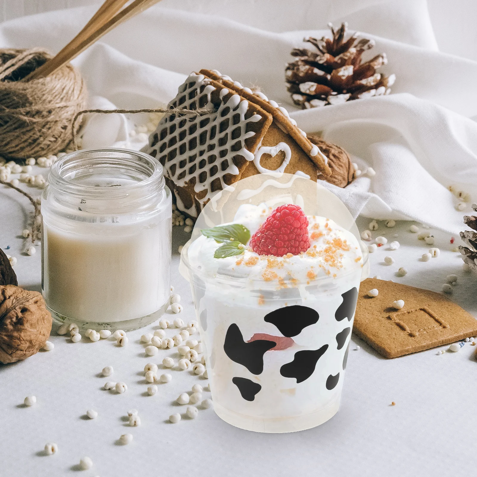 

25Pcs Milk Pudding Cups Clear Disposable Dessert Cups Tiramisu Packaging Cake Holders for Weddings Banquets Pudding Cup with Lid