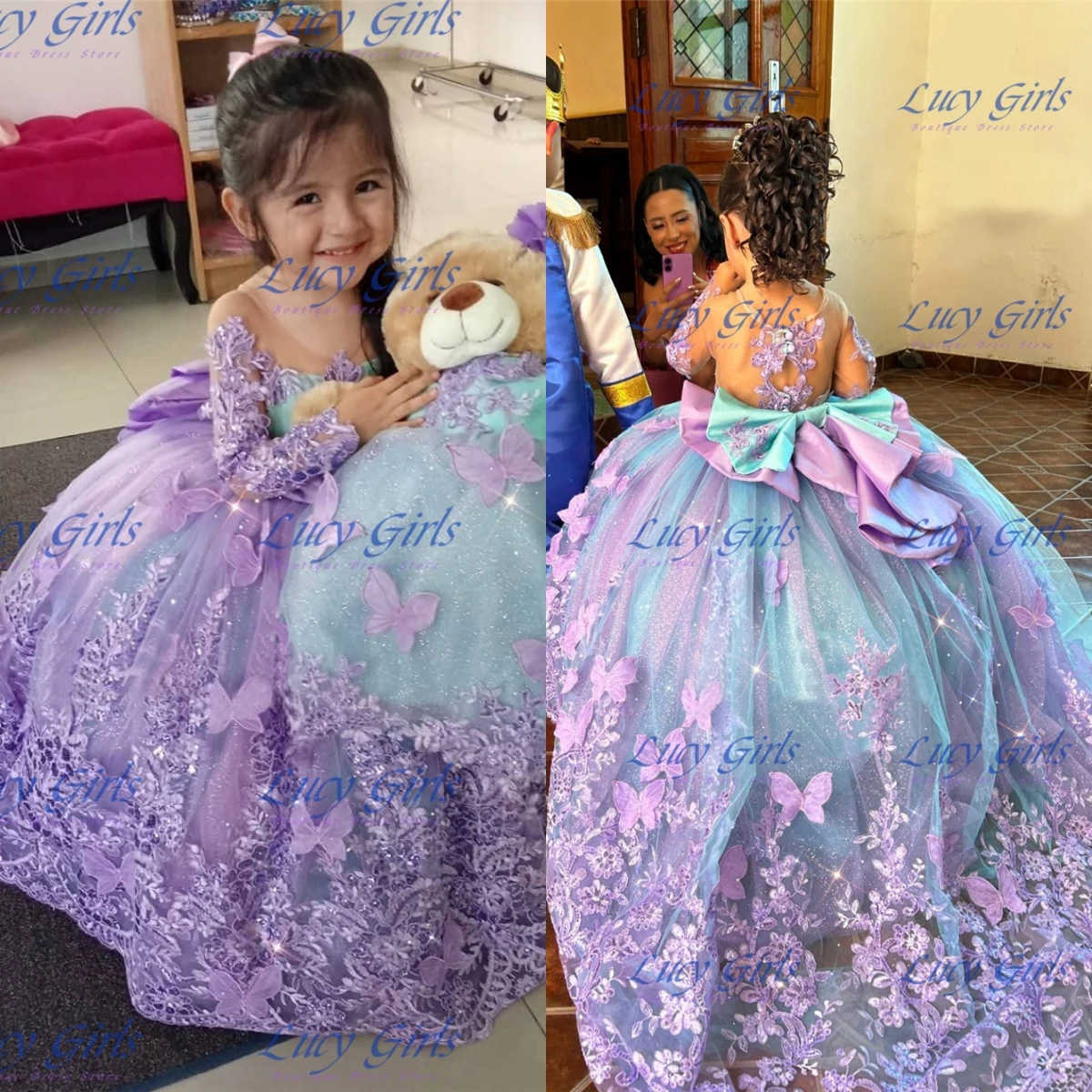 

Качественное милое лавандовое платье с цветочным узором для девочек, тюлевое пышное платье с бантом для свадебного бала, детское вечернее платье принцессы на день рождения